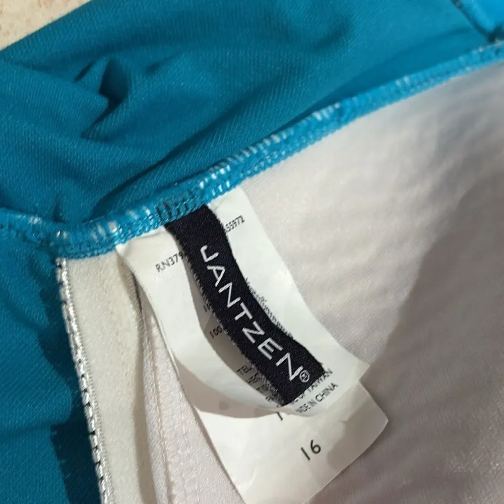 Jantzen Teal Swimsuit bejeweled chest one piece halter top SZ 16 Jeweled sequins